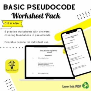 Basic Pseudocode Worksheet PDF - Revision